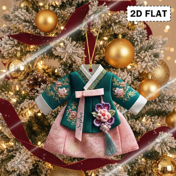 Personalized Korean Hanbok Ornament 2D Flat, Custom Name Acrylic Christmas Decor, Traditional Asian Cultural Gift Keepsake 2025