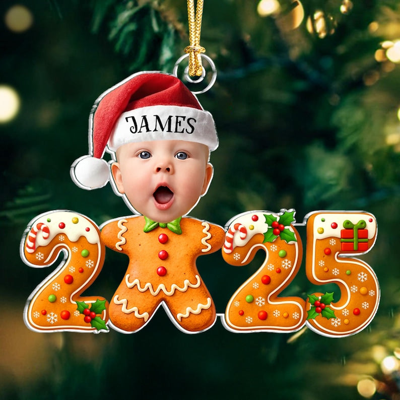 Personalized Face Baby Gingerbread Ornament 2025: Kids Christmas Keepsake