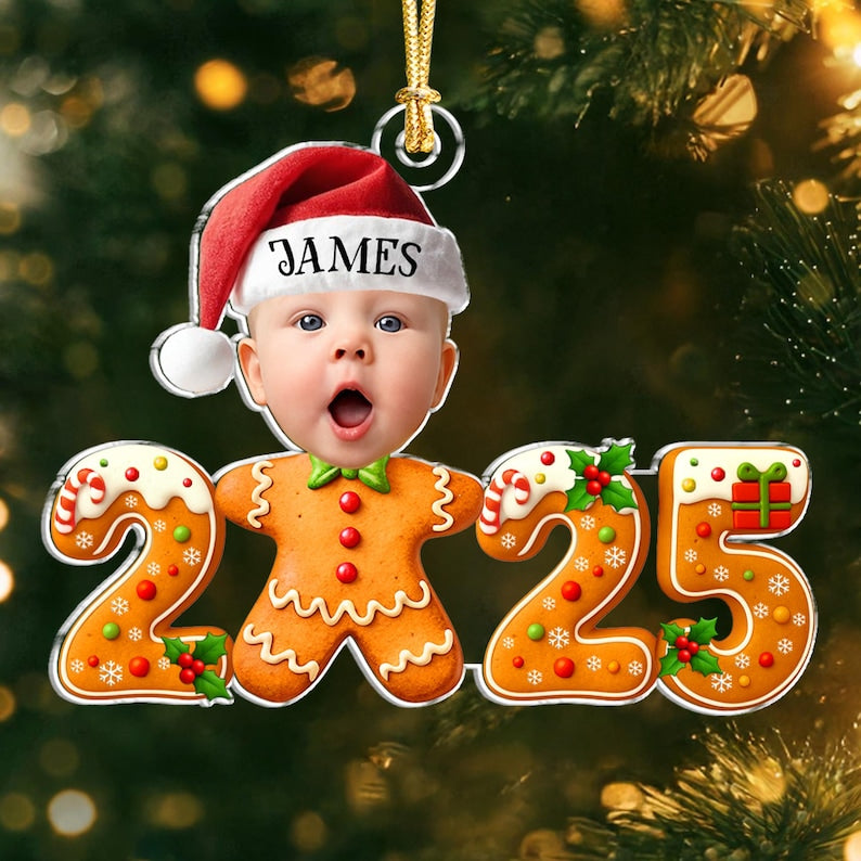 Personalized Face Baby Gingerbread Ornament 2025: Kids Christmas Keepsake