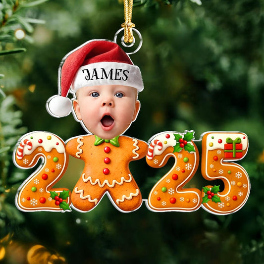 Personalized Face Baby Gingerbread Ornament 2025: Kids Christmas Keepsake