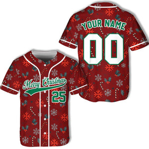 Personalized Christmas Baseball Jersey Adult Kid Youth, Custom Name Number Holiday Jersey, Xmas Gift Team Uniform Merry Christmas Shirt
