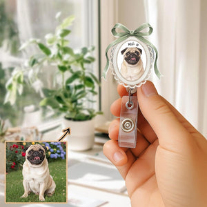 Custom Pet Photo Badge Reel, Personalized Oval Frame Pet ID Holder, Dog Cat Lover Gift, Nurse Vet Badge Accessory, Pet Lover Gift