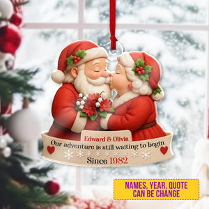 Santa Couple Love Growing Old Together Custom Acrylic Ornament, Anniversary Wedding, Christmas Gift For Husband Wife Boyfriend Girlfriend