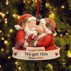 Santa Couple Love Growing Old Together Custom Acrylic Ornament, Anniversary Wedding, Christmas Gift For Husband Wife Boyfriend Girlfriend