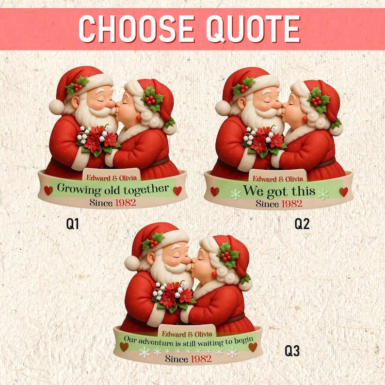 Santa Couple Love Growing Old Together Custom Acrylic Ornament, Anniversary Wedding, Christmas Gift For Husband Wife Boyfriend Girlfriend