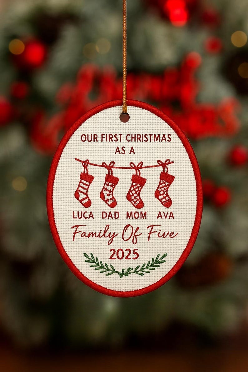Personalized Embroidered Family Christmas Ornament: Baby's First Christmas