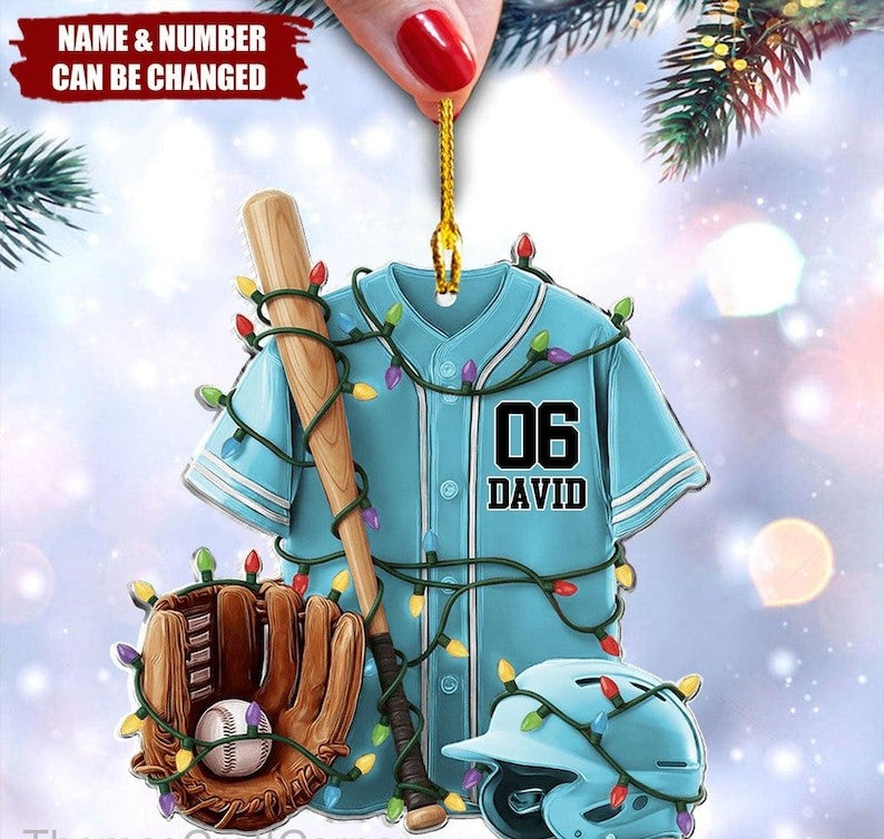 Baseball Ornament, Personalized Baseball Uniform and Helmet Acrylic Christmas Ornament, Custom Baseball Player Ornament, Baseball Team Gift