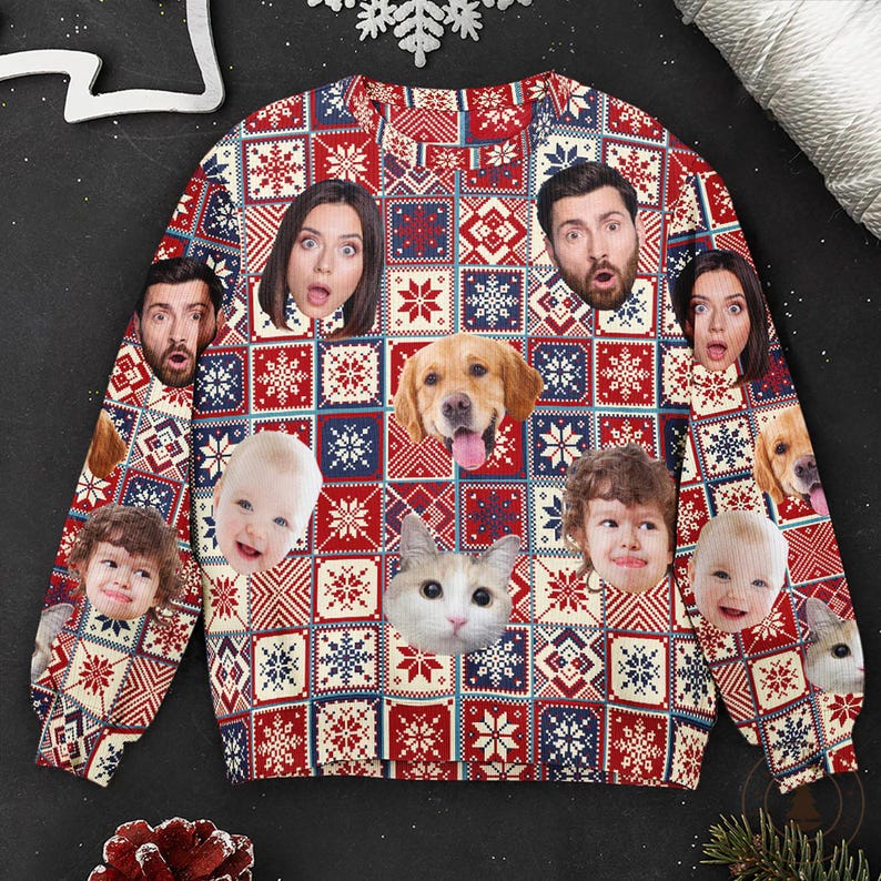 Personalized Pet Family Ugly Sweater, Custom Photo Christmas Knit Shirt for Holiday Gift, Pet Lover s Christmas Sweater