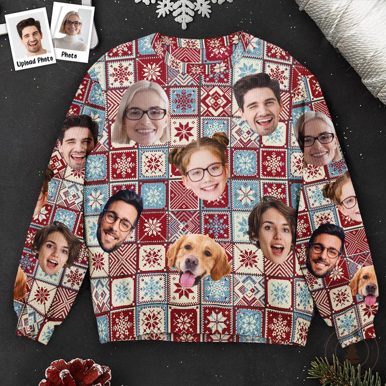 Personalized Pet Family Ugly Sweater, Custom Photo Christmas Knit Shirt for Holiday Gift, Pet Lover s Christmas Sweater