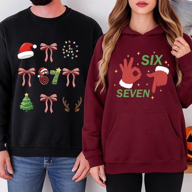 67 Meme Christmas Shirt, Santa Claus Hands Shirt, Group Matching Shirt, ChristmasTree Shirt, 6 7 Meme Funny Hands Shirt
