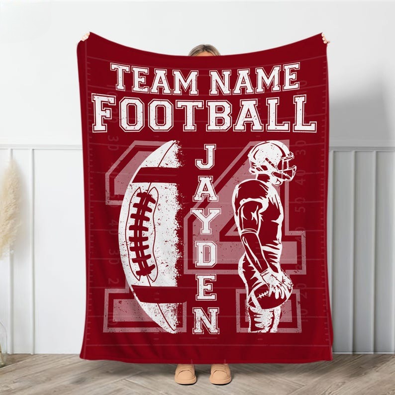 Personalized Football Blanket: Custom Name and Number, Sports Team Gift