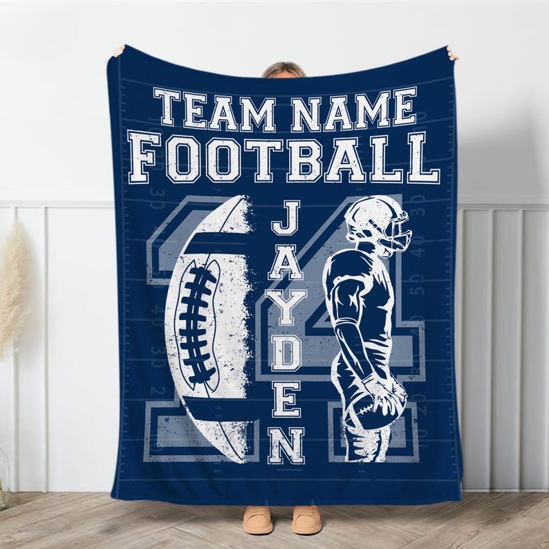 Personalized Football Blanket: Custom Name and Number, Sports Team Gift