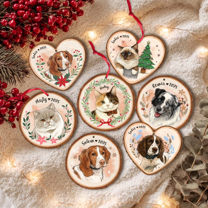 Personalized Pet Portrait From Photo Ornament, Dog Christmas Ornament, Cat Lover Gift, Pet Memorial Gift, Pet Sympathy Gift, Christmas Decor