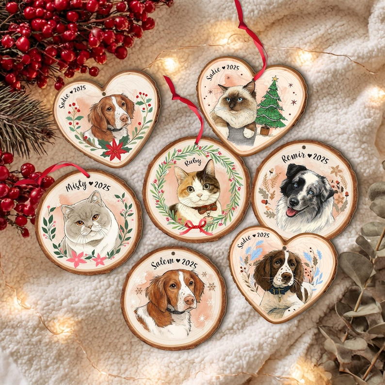 Personalized Dog Portrait From Photo Ornament, Dog Christmas Ornament, Cat Lover Gift, Pet Memorial Gift, Pet Sympathy Gift, Christmas Decor