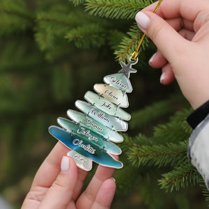 2D Flat Personalized Sea Glass Family Tree Ornament, Custom Big Family Name Acrylic Christmas Tree, Sea Glass Holiday Keepsake, Family Gift