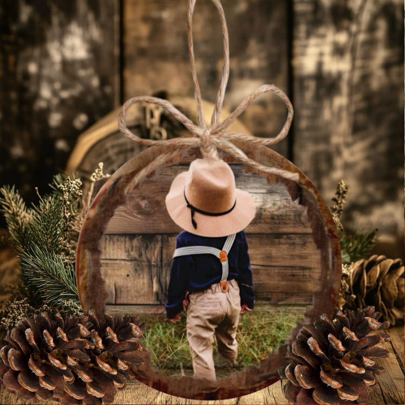 Custom Photo Ornament: Rustic Christmas Tree Decor