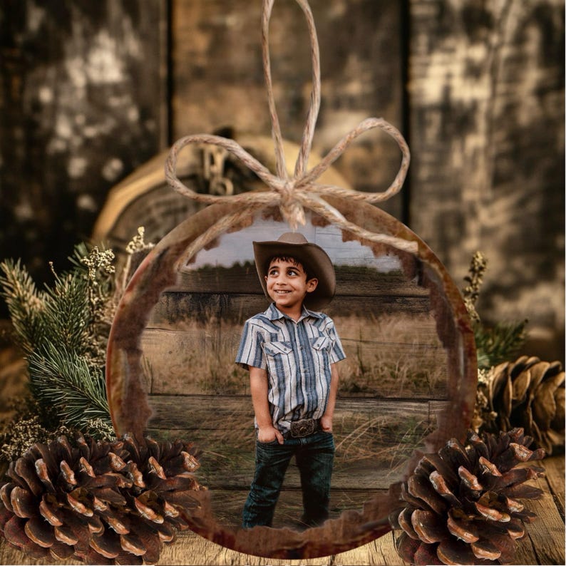 Custom Photo Ornament: Rustic Christmas Tree Decor