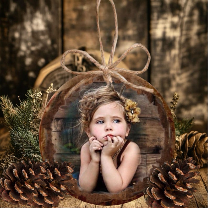 Custom Photo Ornament: Rustic Christmas Tree Decor