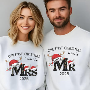 Personalized Couple Christmas Matching Sweatshirts, Mr Mrs Couple Christmas Matching Sweater, First Christmas Married Xmas Couple Shirt Gift
