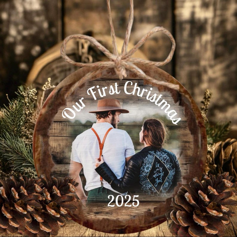 Custom Photo Ornament: Rustic Christmas Tree Decor