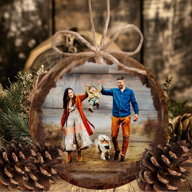 Custom Photo Ornament: Rustic Christmas Tree Decor