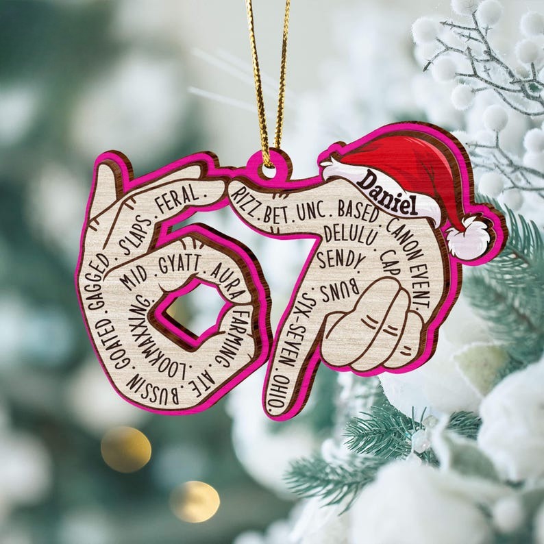 Custom Six Seven Wooden 2 Layerd Ornament, 7 Six Seven Ornament, Teen Slang Ornament, Funny Gift for Teen, Middle School Slang Ornament