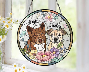 Custom Pet Stained Glass Suncatcher, Personalized Dog Memorial Portrait Suncatcher, Dog Cat Loss Glass Suncatcher, Pet Memorial Gift