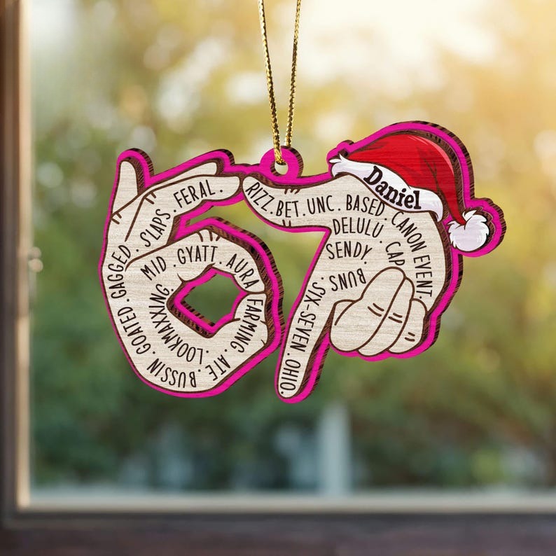 Custom Six Seven Wooden 2 Layerd Ornament, 7 Six Seven Ornament, Teen Slang Ornament, Funny Gift for Teen, Middle School Slang Ornament