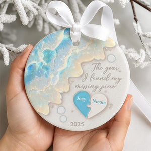 The Year I Found My Missing Piece Ornament, Custom Couple Sea Glass Ornament, Christmas Gift for Him or Her, Newly Wed Gift, Christmas Decor