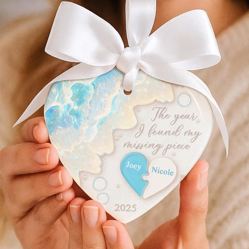 The Year I Found My Missing Piece Ornament, Custom Couple Sea Glass Ornament, Christmas Gift for Him or Her, Newly Wed Gift, Christmas Decor