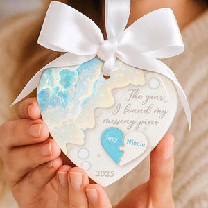 The Year I Found My Missing Piece Ornament, Custom Couple Sea Glass Ornament, Christmas Gift for Him or Her, Newly Wed Gift, Christmas Decor