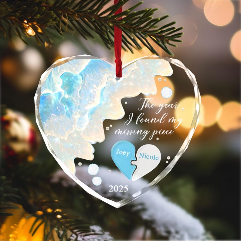 The Year I Found My Missing Piece Ornament, Custom Couple Sea Glass Ornament, Christmas Gift for Him or Her, Newly Wed Gift, Christmas Decor.