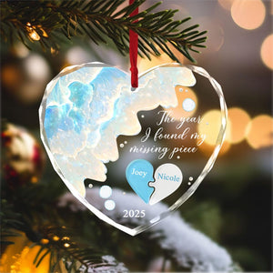 The Year I Found My Missing Piece Ornament, Custom Couple Sea Glass Ornament, Christmas Gift for Him or Her, Newly Wed Gift, Christmas Decor.