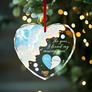 The Year I Found My Missing Piece Ornament, Custom Couple Sea Glass Ornament, Christmas Gift for Him or Her, Newly Wed Gift, Christmas Decor.