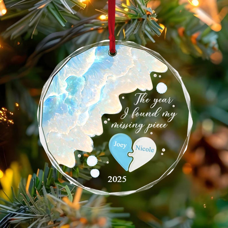 The Year I Found My Missing Piece Ornament, Custom Couple Sea Glass Ornament, Christmas Gift for Him or Her, Newly Wed Gift, Christmas Decor.