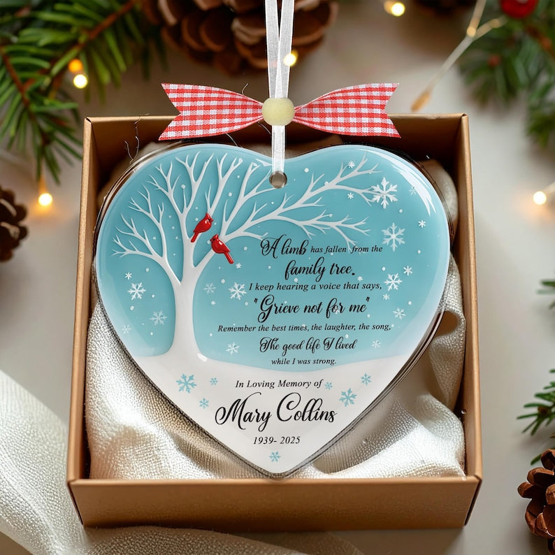 2D Flat Custom Memorial Sea Glass Ornament,Christmas in Heaven Ornament,Heirloom Memorial,Dad Mom Remembrance Loss Ornament,Xmas Ornament