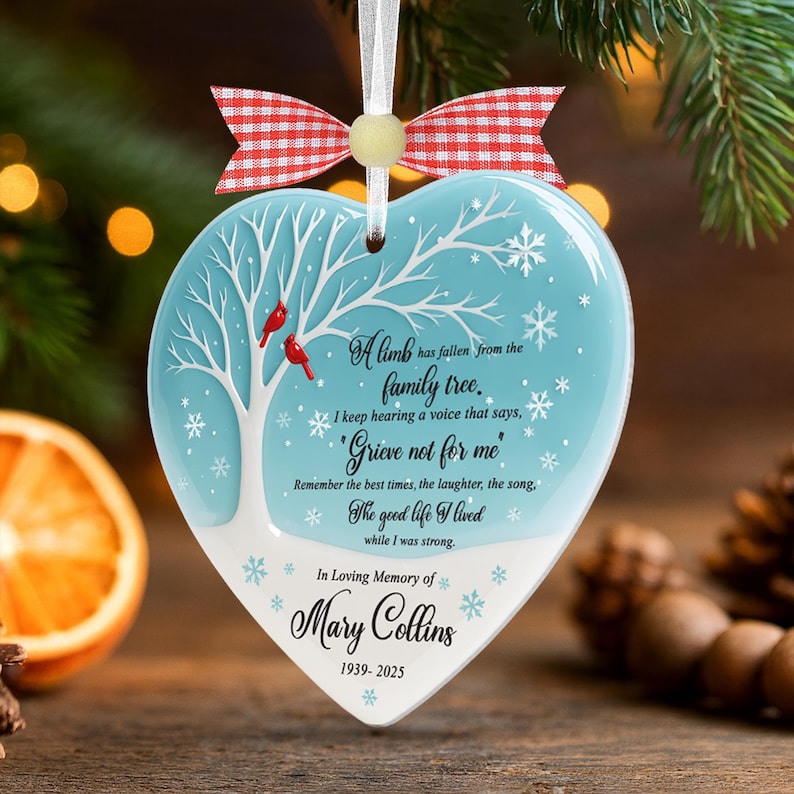 2D Flat Custom Memorial Sea Glass Ornament,Christmas in Heaven Ornament,Heirloom Memorial,Dad Mom Remembrance Loss Ornament,Xmas Ornament