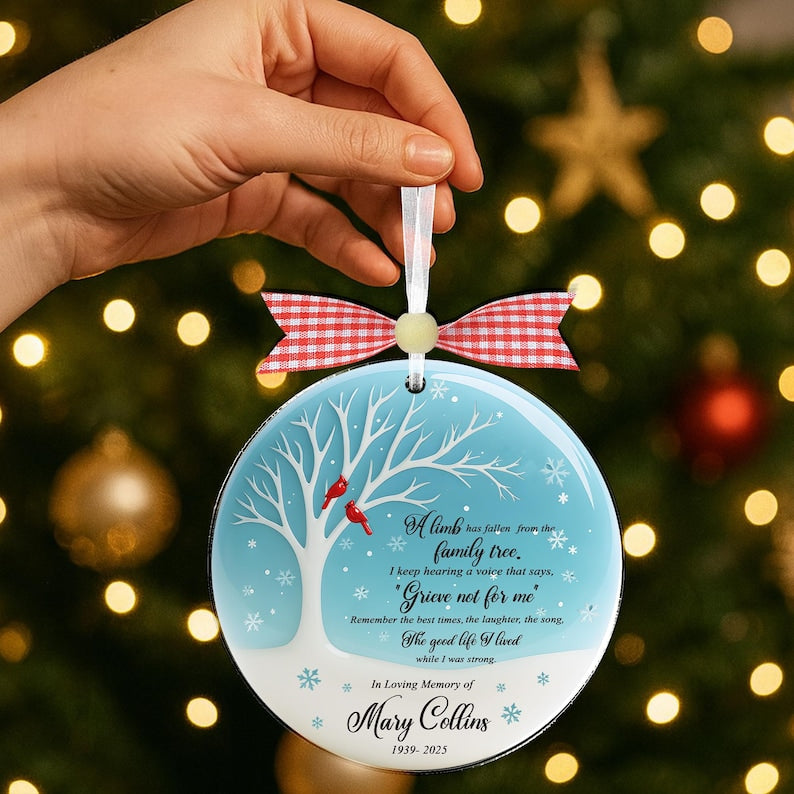 2D Flat Custom Memorial Sea Glass Ornament,Christmas in Heaven Ornament,Heirloom Memorial,Dad Mom Remembrance Loss Ornament,Xmas Ornament