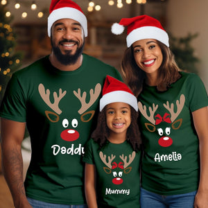 Personalised Reindeer Family Matching Christmas Shirt, Custom Name Kids & Adult Tee, Holiday Photo Outfit Gift, Xmas Crew Group