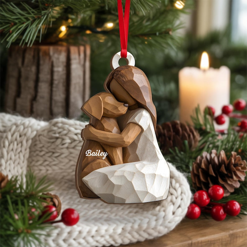 Personalized Dog Memorial Ornament Girl with Dogs Keepsake