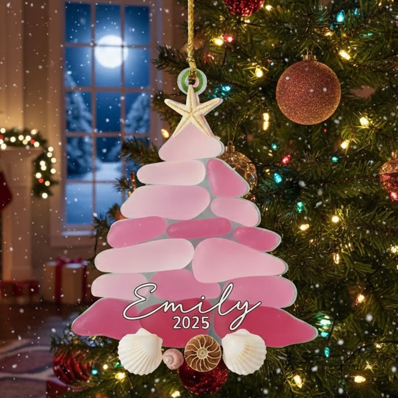Custom Sea Glass Christmas Tree Ornament: Personalized Holiday Keepsake, 2D Flat Ornament