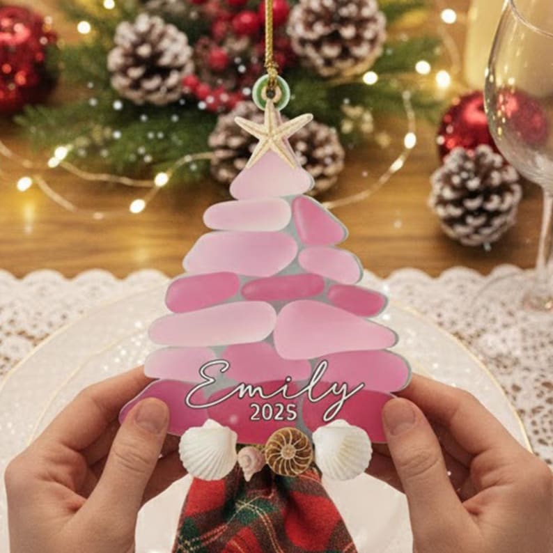 Custom Sea Glass Christmas Tree Ornament: Personalized Holiday Keepsake, 2D Flat Ornament