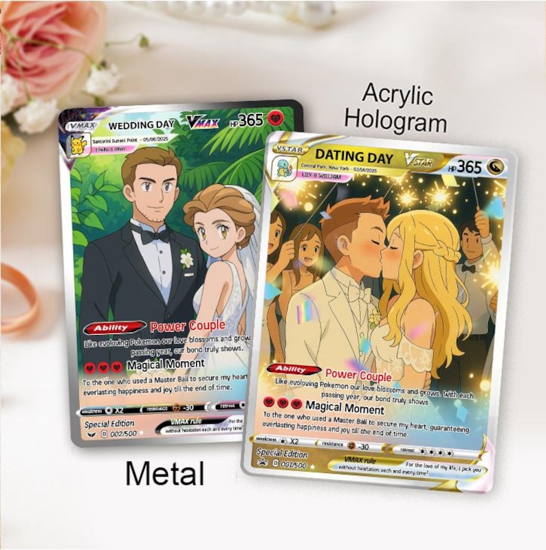 Personalized Poke Love Acrylic Card, Custom Anime Themed Couple Gift with Photo, Unique Anniversary Present for Gamer Husband or Boyfriend.