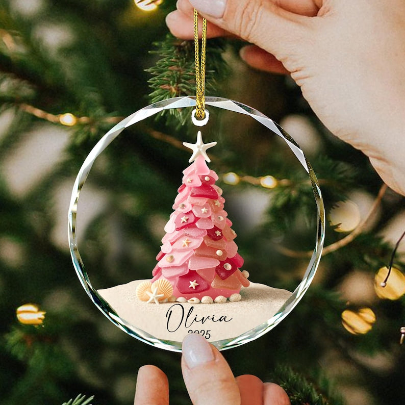 Personalized Seaglass Christmas Tree Ornament: Glass Ocean Ornament