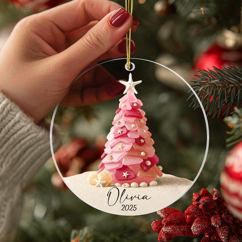 Personalized Seaglass Christmas Tree Ornament: Glass Ocean Ornament