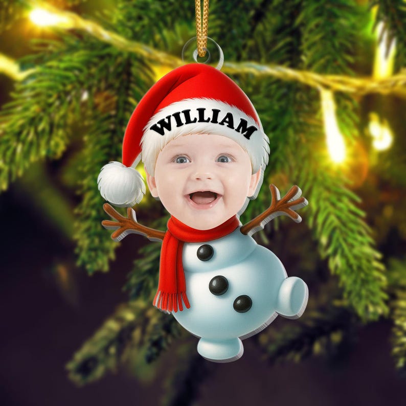 Personalized Baby's First Christmas Photo Ornament: Santa, Reindeer, Snowman