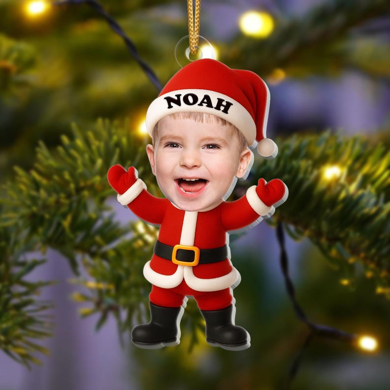 Personalized Baby's First Christmas Photo Ornament: Santa, Reindeer, Snowman