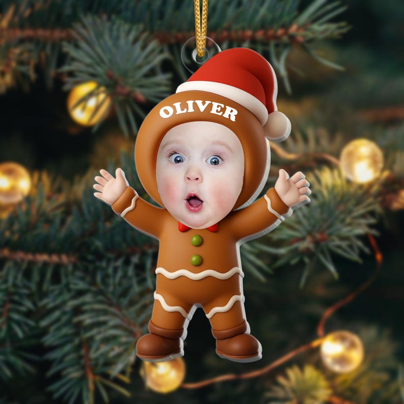 Personalized Baby's First Christmas Photo Ornament: Santa, Reindeer, Snowman