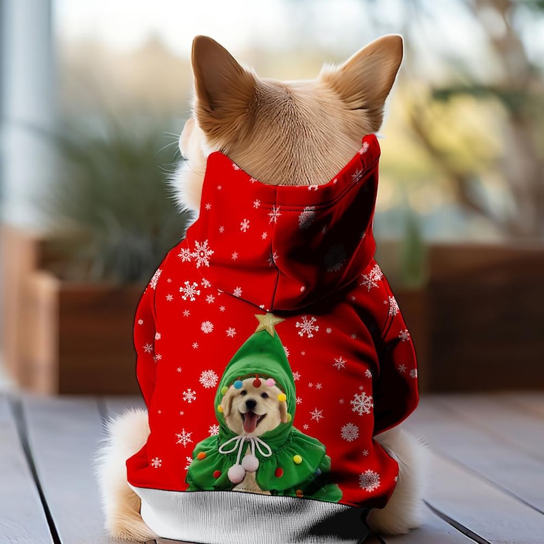 Personalized Christmas Dog Hoodie with Photo, Xmas Pet Outfit, Custom Dog & Cat Clothing, Dog Christmas Hoodie, Gift for Pet Lovers
