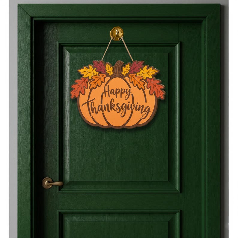 Personalized Thanksgiving Wooden Sign Happy Thanksgiving Pumpkin & Leaves Door Decor